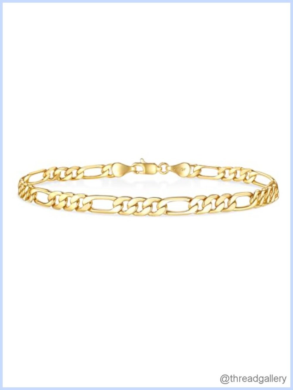 5mm Gold Plated Figaro Chain Bracelet Unisex Lobster Clasp 8in
